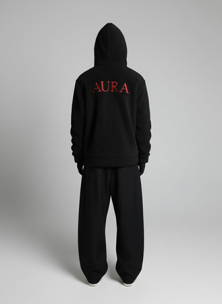 Aura Black Fur Hoodie with Bandana Mask