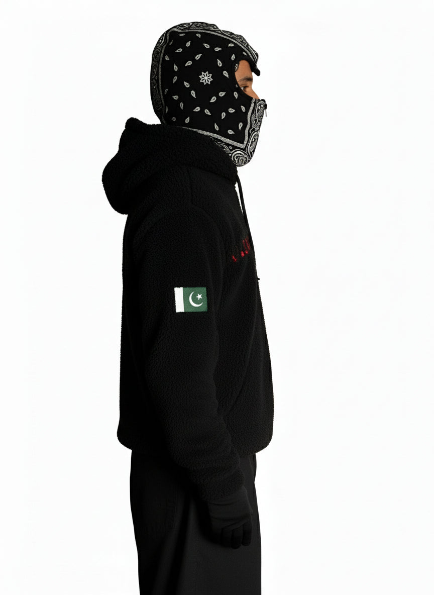 Aura Black Fur Hoodie with Bandana Mask